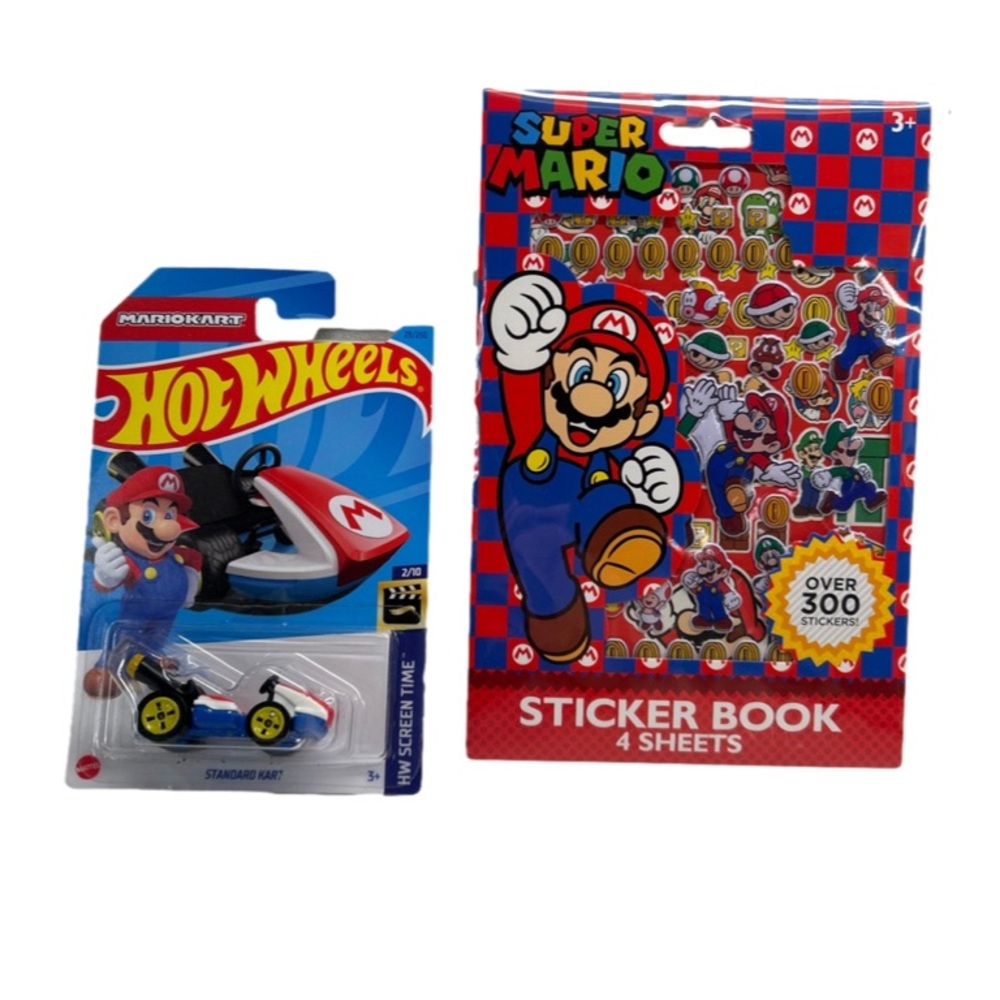 Nintendo Super Mario Kart Hot Wheels Collectible Mattel Car & Bonus Sticker Book - Picture 1 of 9